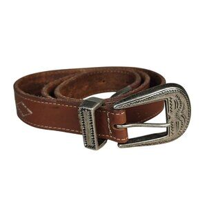 Vintage GAP Brown Leather Western Belt With Silver Buckle Women's Medium